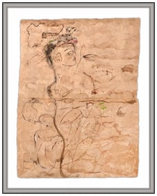 Jamali Large Original Pigmentation Painting On Cork Figure Signed Framed Artwork