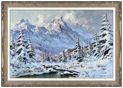 Laszlo Neogrady Original Oil Painting On Canvas Winter Landscape Signed Artwork