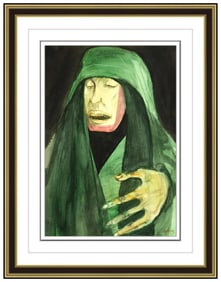 Leonard Baskin Original Painting Signed Framed Portrait Figure Authentic Artwork