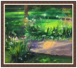 Mario Madiai Large Original Oil Painting On Canvas Signed Floral Landscape Art