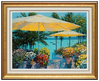 Howard Behrens Hand Embellished Giclee Flowers By The Sea Signed Art Floral Art