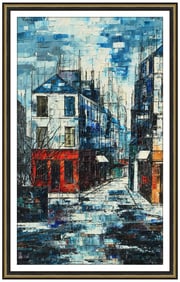 Jose Vayreda Original Paris Street Oil Painting On Canvas Signed Framed Artwork