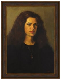 Grigory Chainikov Original Female Portrait Painting On Canvas Signed Framed Art