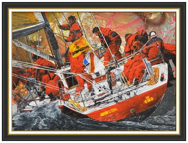 STEPHEN HOLLAND Large ORIGINAL OIL PAINTING Sports Americas Cup Sailing Signed