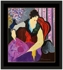 Itzchak Tarkay Original Embossed Serigraph Blanche Woman Signed Portrait Artwork