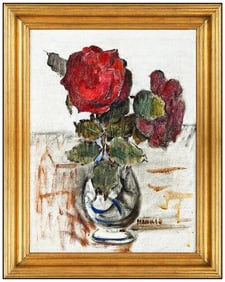 Clarence Hinkle Original Oil Painting On Board Signed Floral Still Life Artwork