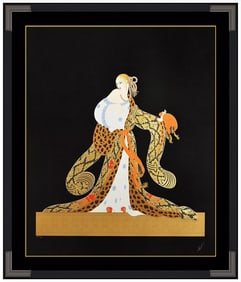 Erte Large Embossed Color Serigraph Rigoletto Signed Female Fashion Design Art