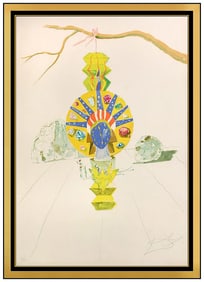 Salvador Dali Original Color Lithograph Print American Clock Signed Framed Art