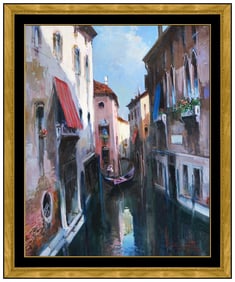 Claudio Simonetti Original Oil Painting on Canvas Venice Canal Signed Framed Art