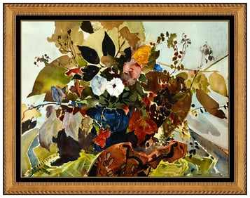 John Costigan Original Gouache Painting Signed Flowers Floral Still Life Artwork