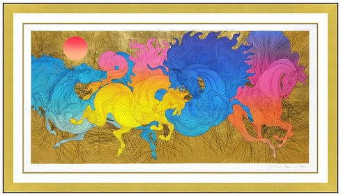 Guillaume Azoulay Original Winners Signed Serigraph Animal Horses Framed Artwork