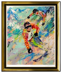 LeRoy NEIMAN Serigraph Large Original Color Artwork Skiing Twins HAND SIGNED SBO