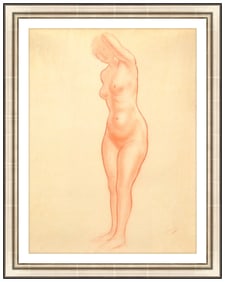 Andre Derain Original Female Portrait Drawing Sanguine Pastel Signed Framed Art