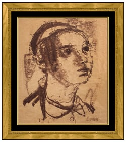 Sigmund Menkes Original Color Ink Drawing Signed Framed Female Portrait Artwork