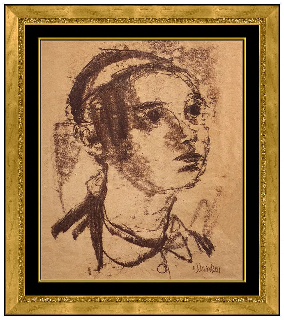 Sigmund Menkes Original Color Ink Drawing Signed Framed Female Portrait Artwork