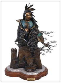 Jim Jackson Sculpture Whisper in the Wind Full Round Bronze Signed Native Art