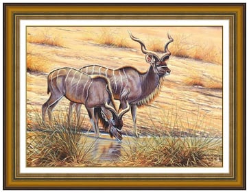 Kim Brooks Original Gouache Painting On Art Paper Animals Signed Framed Artwork