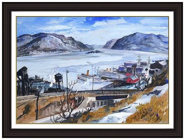 Bruce Mitchell Original Watercolor Painting Large River Landscape Signed Artwork