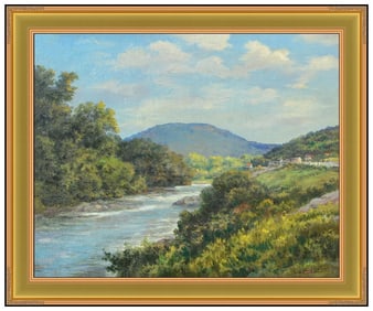 Edmund Osthaus Original Painting On Canvas Signed Water Landscape Framed Artwork