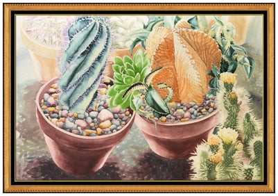 Sandra Kaplan Large Original Watercolor Painting Signed Still Life Flower Framed