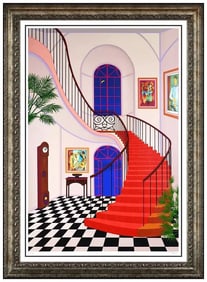 Fanch Ledan Original Interior With Red Staircase Serigraph Signed Framed Artwork