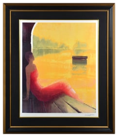 Emile Bellet D'or Et De Rêve Original Signed Color Seriolithograph Floral Portrait Framed