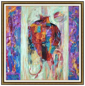Yi Kai Large Original Acrylic On Rice Paper Still Life Signed Abstract Framed