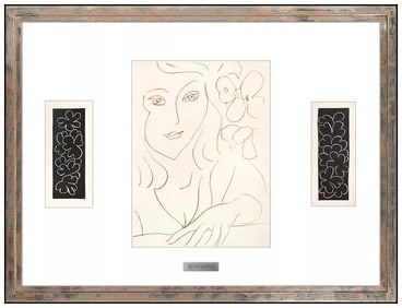 Henri Matisse Visage Original Lithograph 2 Linocuts Abstract Flower Framed Art