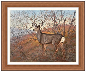 James L Morgan Original Oil Painting On Board Deer Landscape Signed Framed Jim