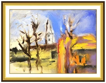 Karl Stark Original Painting Signed Gouache Landscape Framed Cityscape Artwork