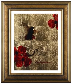 Patrick Guyton Original Oil Painting Gold Leafing On Metal Bird Signed Framed