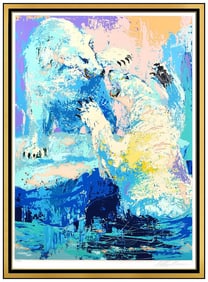 Leroy Neiman Original Serigraph Print Polar Bears Landscape Signed Framed Art