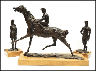 LEROY NEIMAN Horse Racing 3 Piece Suite BRONZE SCULPTURE Set Signed Large Jockey
