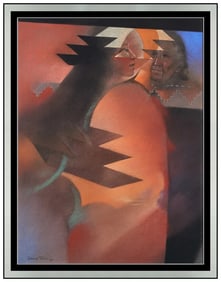 David Johns Original Pastel Painting On Paper Figures Signed Framed Artwork