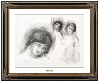 Pierre Auguste Renoir Lithograph La Pierre Au Trois Croquis Portrait Framed Art