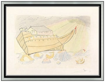 Salvador Dali Hand Signed Color Etching Noahs Ark Signed Framed Surreal Artwork