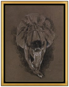 Russell Cowles Original Charcoal Pastel Painting Signed Ballet Figure Framed Art