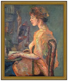 Moses Soyer Original Oil on Canvas Painting Signed Dancers Framed Figurative Art