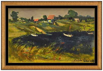 Nicolai Cikovsky New England Landscape Original Painting Oil On Board Signed Art