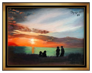 Federico Aguilar Alcuaz Original Oil Painting On Canvas Seascape Sunset Signed