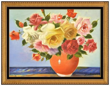 Seitoku Igarashi Original Floral Still Life Painting On Canvas Signed Artwork