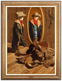 Don Doxey Original Oil Painting On Board Signed Child Portrait Framed Western