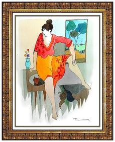 Itzchak Tarkay Original Watercolor Painting Lady Portrait Hand Signed Artwork
