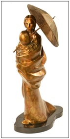 Fritz White Grandmothers Parasol Bronze Sculpture Native American Signed Artwork
