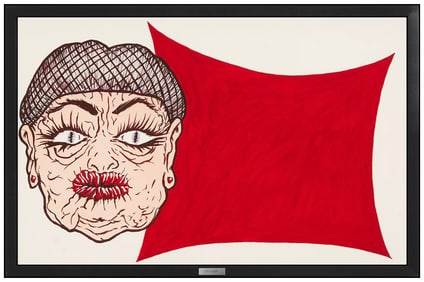 Jim Shaw Original Gouache Dream Object Portrait Painting Framed Modern Artwork