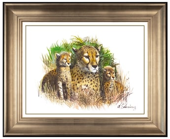 Adolf Sehring Original Painting Oil On Canvas Signed Animal Portrait Cheetah Art