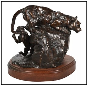 Joffa Kerr Original Gotcha Cougars Signed Full Round Bronze Sculpture Artwork