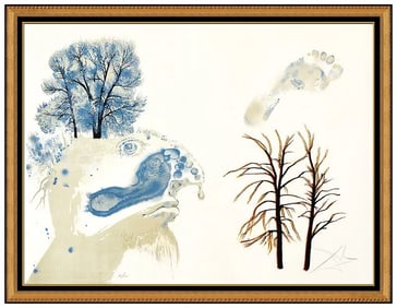 Salvador Dali Large Original Lithograph Surreal Hand Signed Winter Framed Art