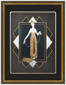 Erte Large Embossed Color Serigraph Florida Signed Female Costume Design Framed
