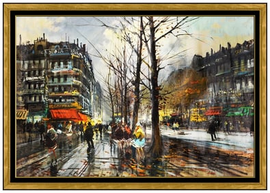 Claudio Simonetti Original Oil Painting on Canvas Paris Cityscape Signed Framed